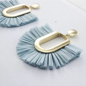 Anthropologie Ellie Raffia Earrings In Blue Ice